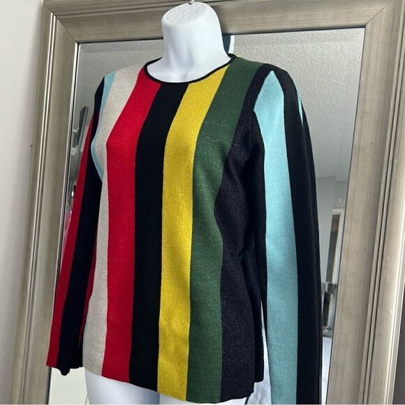 DIANE VON FURSTENBERG Rainbow Glitter Striped Color Block Striped Sweater Size S - Picture 3 of 8